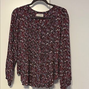 Lucky Brand Red and Black Floral Blouse